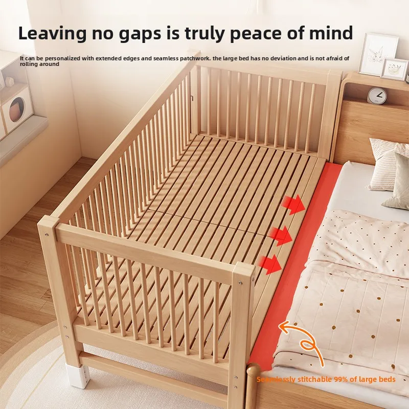 Massief houten kinderbed, beukenhouten splitbed, verbreed klein bed splitbed, hefleuning, wieg