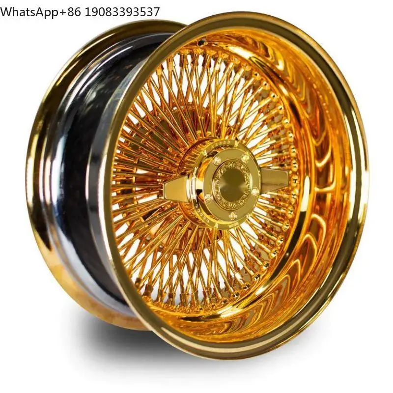 

Wire Steel Wheel Stainless 13 14 7 Inch 72 100 Spoke All Gold for Rolls Royce for Cadillac Thunderbird for Chevrolet