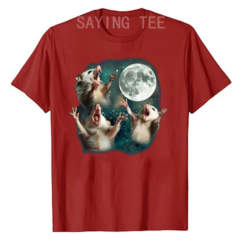 Three Possum Moon | 3 Opossum Funny Weird Cursed Meme T-Shirt Humor Funny Mysterious Mouse Mat Graphic Tee Top Joke Outfit Gifts