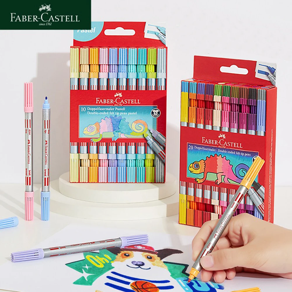10/20 Colors FABER－CASTELL Washable Double Ended Watercolor Pens Draw Graffiti Art Supplies Pastel Stationery Kids Art Set