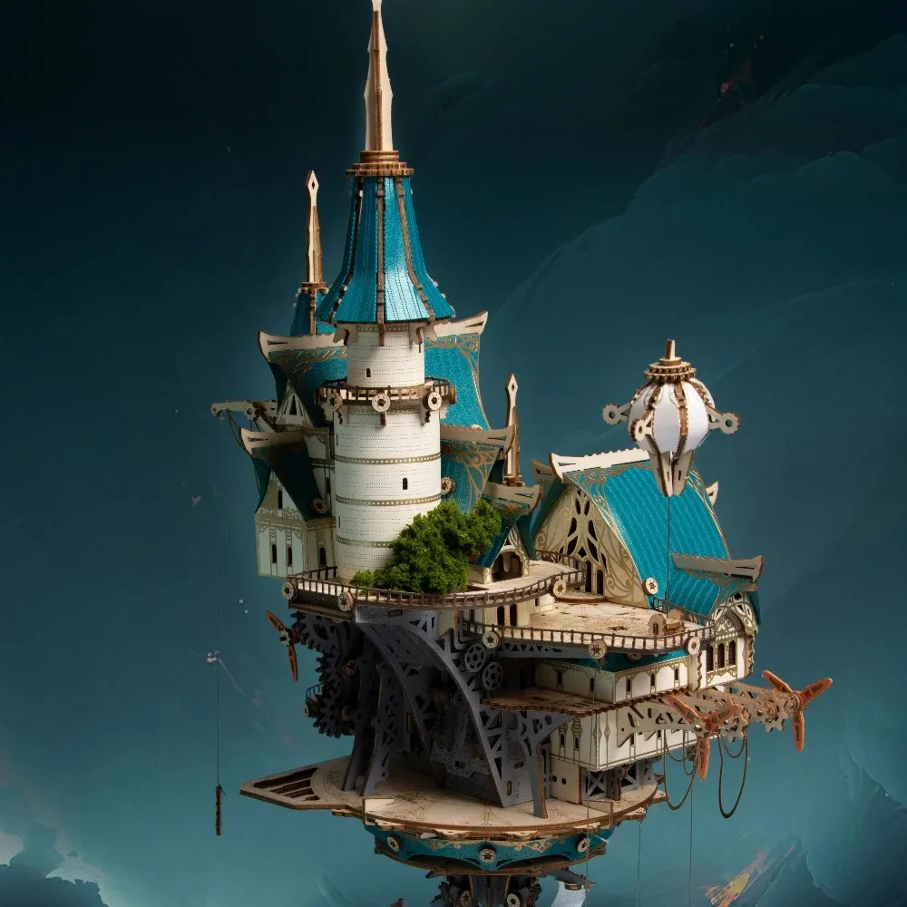 Come gatto 3D fai da te puzzle in legno fantasy castello a vapore blocchi di costruzione Diorama modello kit regalo di compleanno in legno decorazione della casa delle bambole