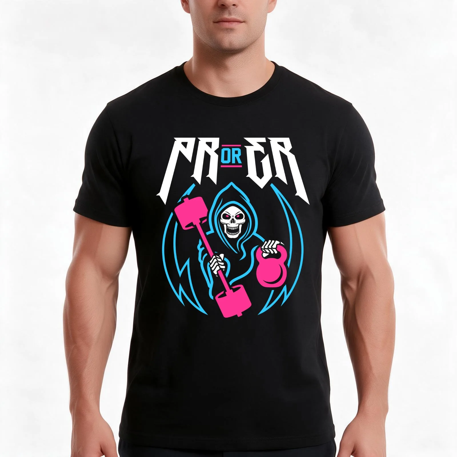 PR or ER (Gym Reaper Kettlebell & Barbell) Funny Gym Ego Lifting T-Shirt Summer Casual Cotton Tee Oversized Streetwear Tops