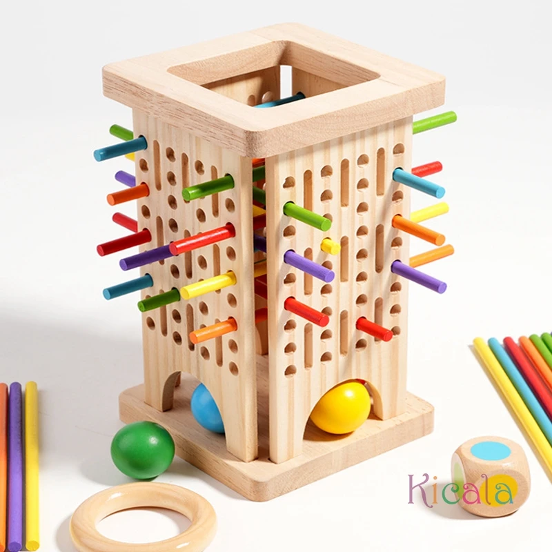 Gioco Montessori Gioco da tavolo in legno Bastone di legno Torre Giocattolo Sviluppo di dadi Bastone Conteggio Gioco da tavolo educativo matematico per bambini