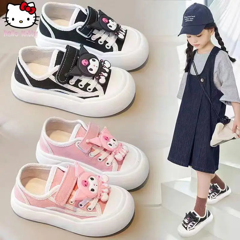 Sanrio Girls' Kawaii Canvas Shoes Kuromi Spring Autumn New Cartoon Anime Fashion Casual Board Shoes Youth Soft Soled Sports Shoe