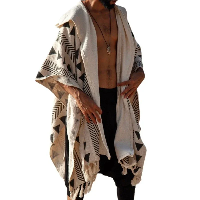 

Vacation Seaside Beach Casual Loose Mens Robes Summer Outdoor Leisure Breathable Sunproof Cloaks Men Ethnic Printed Cardigans