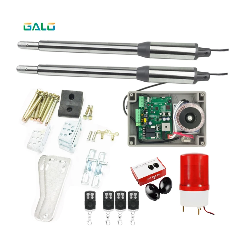 Easy Install automatic swing gate dual arms swing gate opener with 4 transmitters 1 pair of photocells 1 alarm light