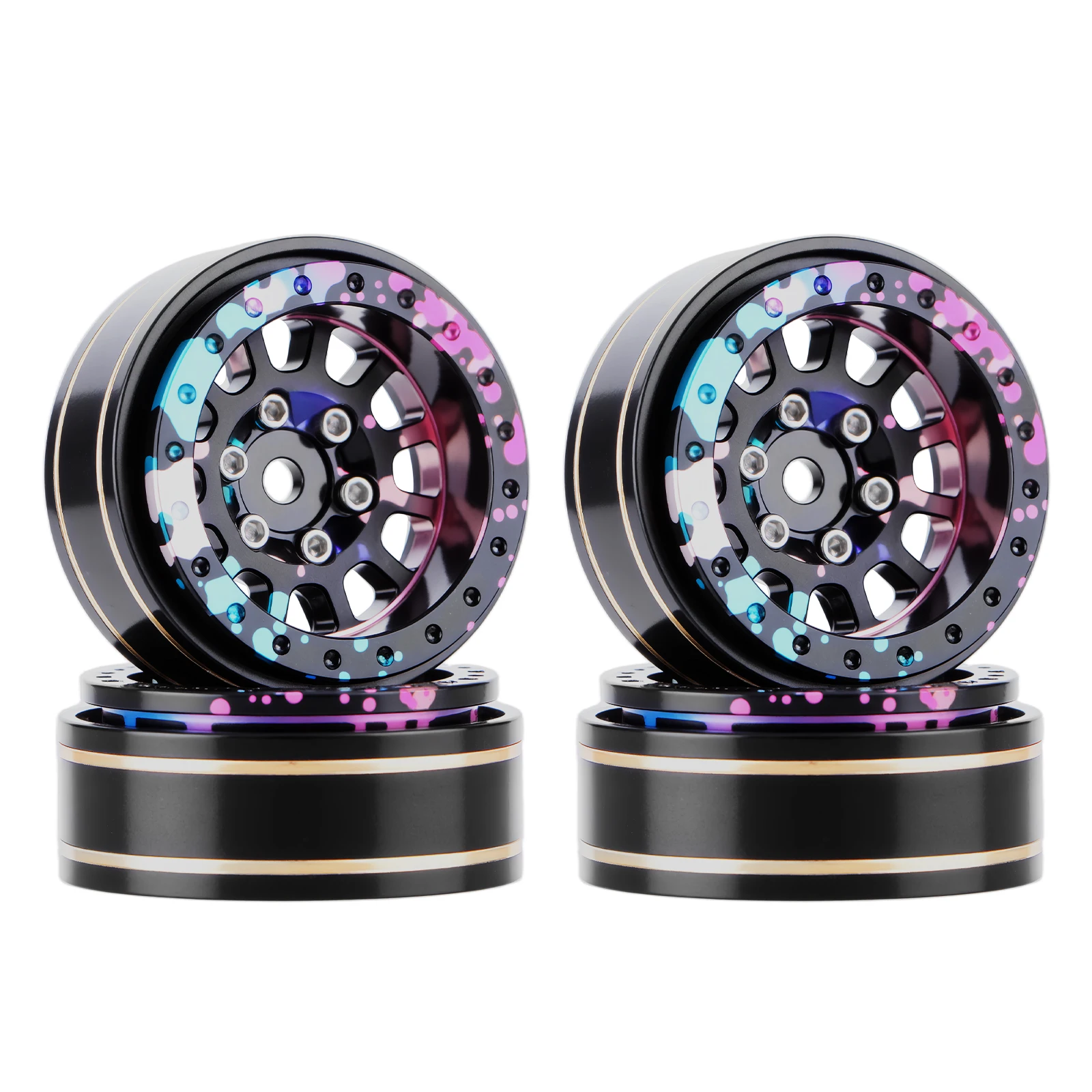 

GLOBACT Aluminum 1.0 Beadlock Wheel Splash Anodizing Rim with Six Hex Hubs for TRX4M SCX24 FMS FCX18 FCX24 1/18 1/24 RC Crawler