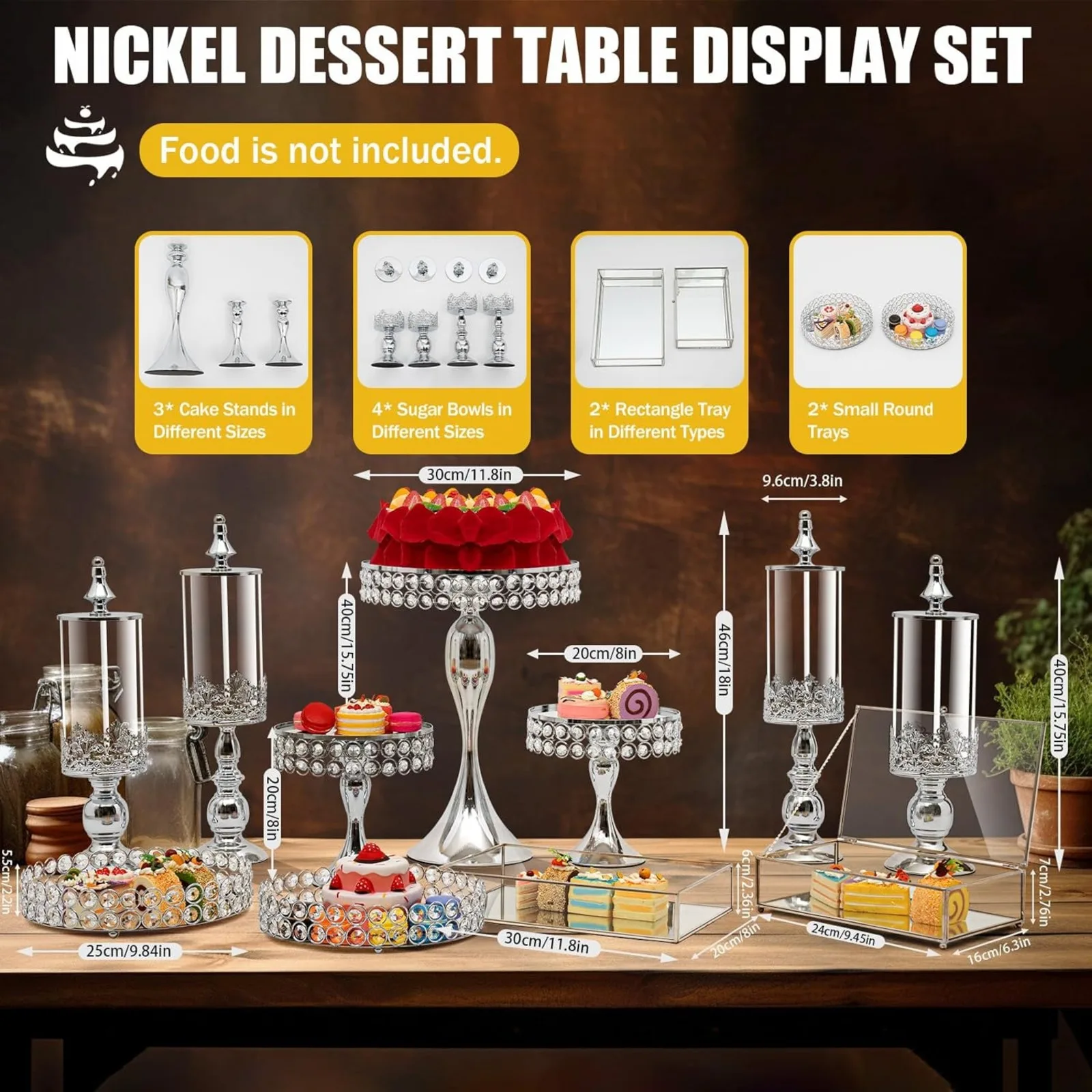 

11 шт., набор серебряных подставок для торта, металлические и хрустальные подставки для торта, подставки для кексов, десертная тарелка, дисплей, башня, зеркало, держатель для торта