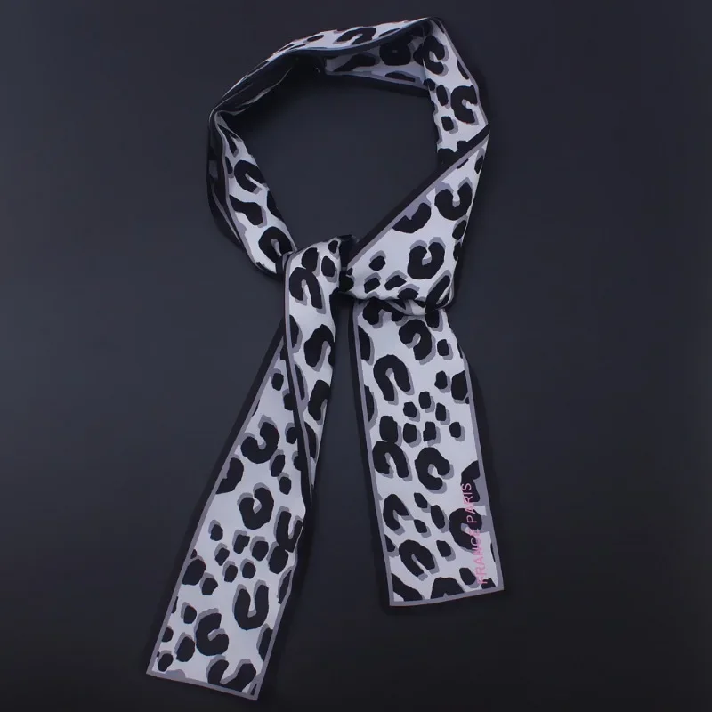 Europe And The United States Leopard Print New Silk Scarf Tied Bag Small Ribbon Scarf Small Scarf Ribbon Hair Band Small Scarf