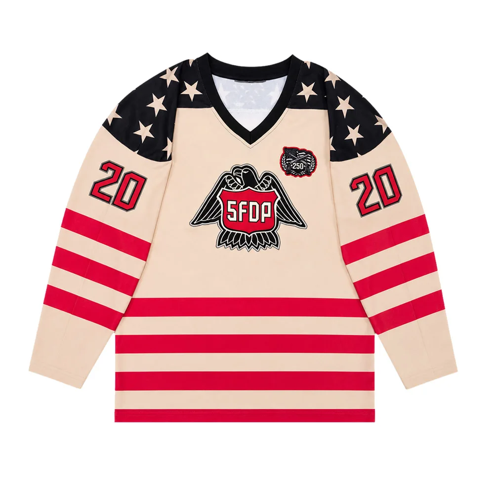 Five Finger Death Punch 250 20th Anniversary Hockey Jersey 5FDP Unisex Retro Long Sleeve T‑Shirt Rock Band Streetwear Tops Shirt