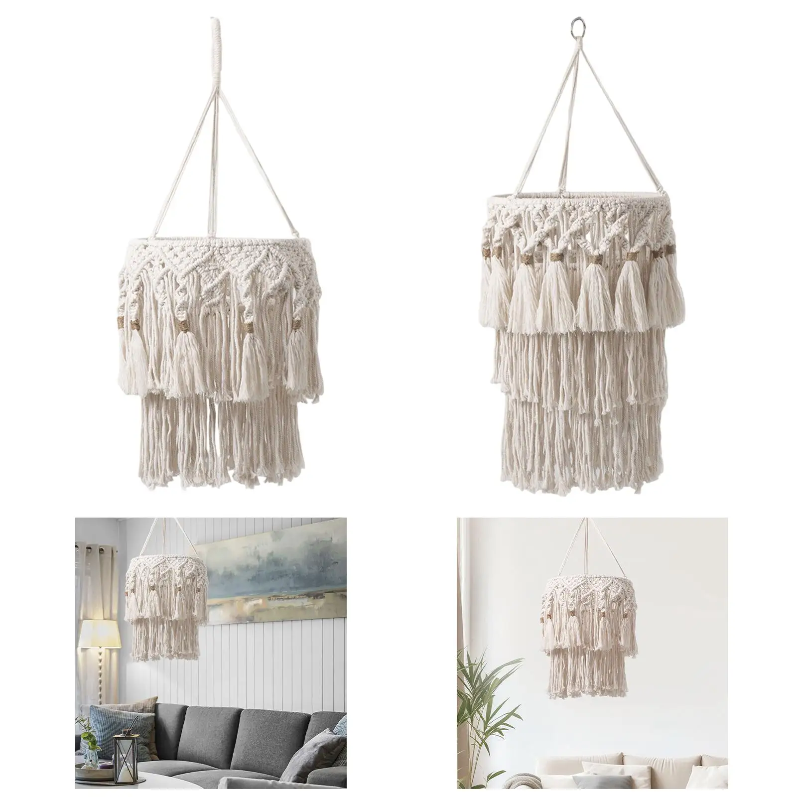 Lampshade Light Cover Bohemian Fringe Decoration Gifts Ornament Accessory White for Bedside Cafe Restaurant Kitchen Bedroom