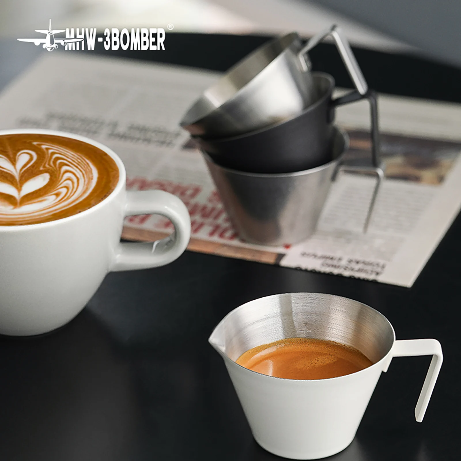 MHW-3BOMBER 100ml Stainless Steel Espresso Measuring Cup Single Spout Shot Glass Durable Barista Tool with Precise Scale