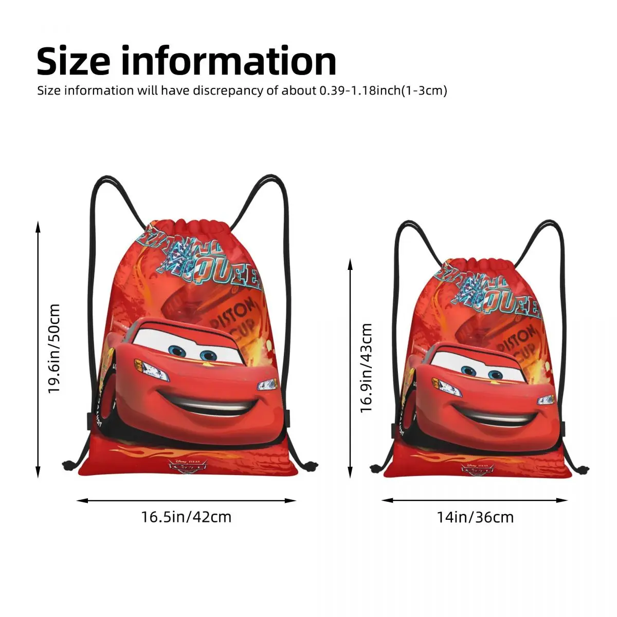 Red Cars Winnerz Lightning McQueen Drawstring Backpack Gym Sports Sackpack String Bag for Exercise