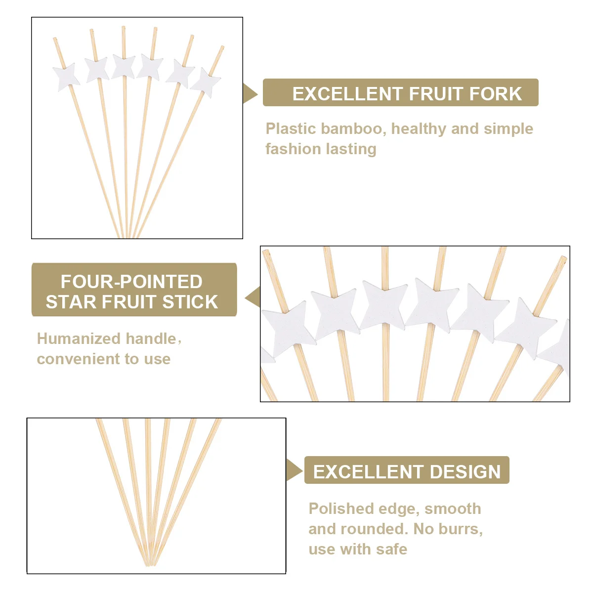 

200Pcs Fruit Sticks Bamboo Appetizer Skewers Disposable Food Picks for Cocktail Dessert Sandwich Salad Party Decorations