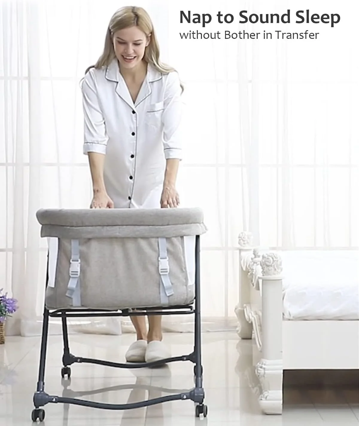 4-in-1 Konvertierbares Baby-Reisebett – Schaukelndes Beistellbett mit Geräuschlosen Rädern, Faltbares Design, Ideal für Neugeborene bis Kleinkinder – Detail 2