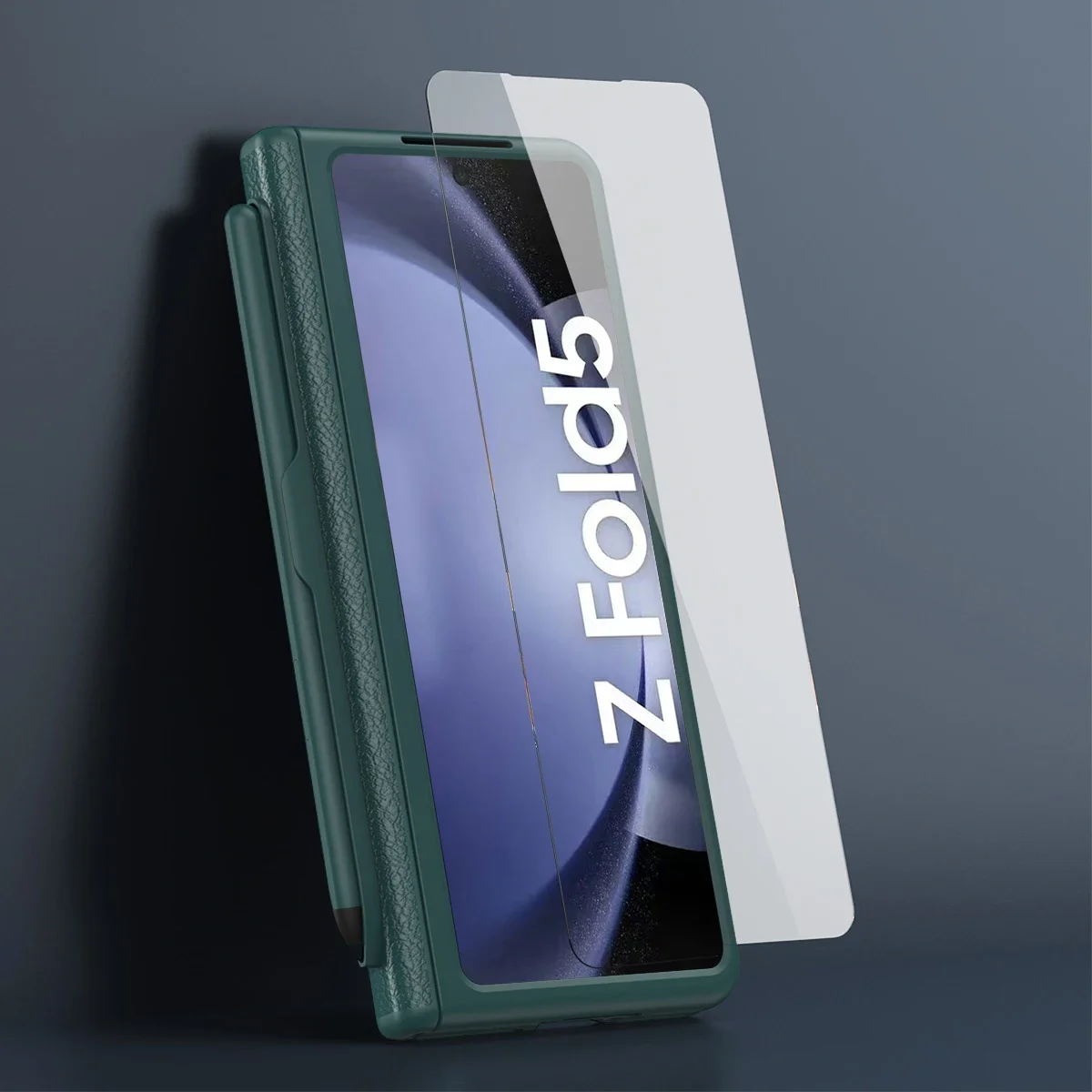 For Samsung Galaxy Z Fold 6 5 4 3 Case Matte Luxury Leather Bracket Folding Hinge With Pen Slot Screen Film Protector Hard Cover