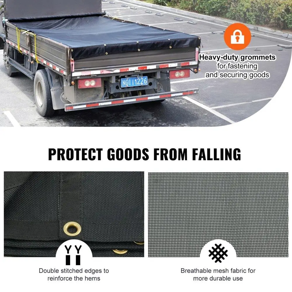 Dump Truck Mesh Tarp, 8 x 18 ft, PVC Coated Black Heavy Duty Cover with 5.5