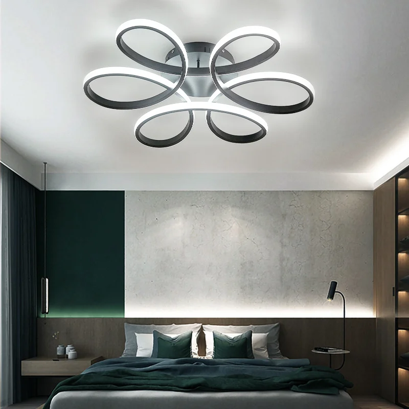 Modern Petal LED Chandelier Ceiling Light, Black 58CM Cool/Dimmable White