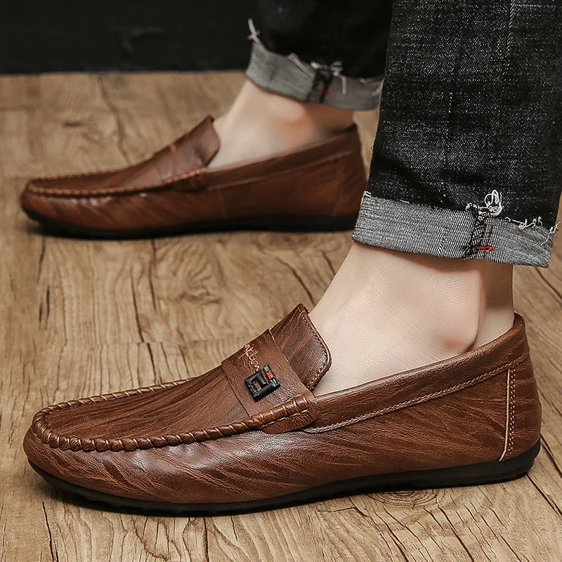 2022 Spring Autumn Men\'s Dress Shoes White Loafers Leather Casual Shoes Slip on Moccasin Shoes Fashion Men Shoes Design Shoes