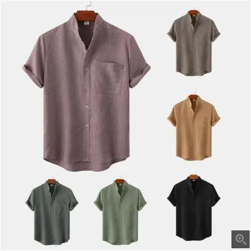 

Summer Men's Cotton Hawaiian irt ort Sve Soft een Regular Thin Ultra Slim Fit Iron Free Navy Collar Barn Sle