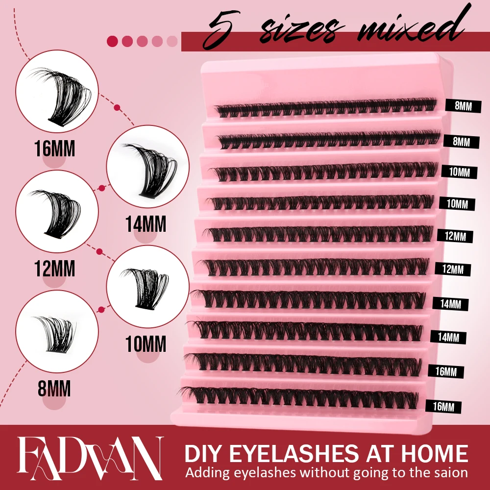 Fadvan DIY Cluster Lashes Mixed Tray Individual Lashes Volume Eye Lashes Soft Natural Lashes Mink Lash Cluster False Eyelashes