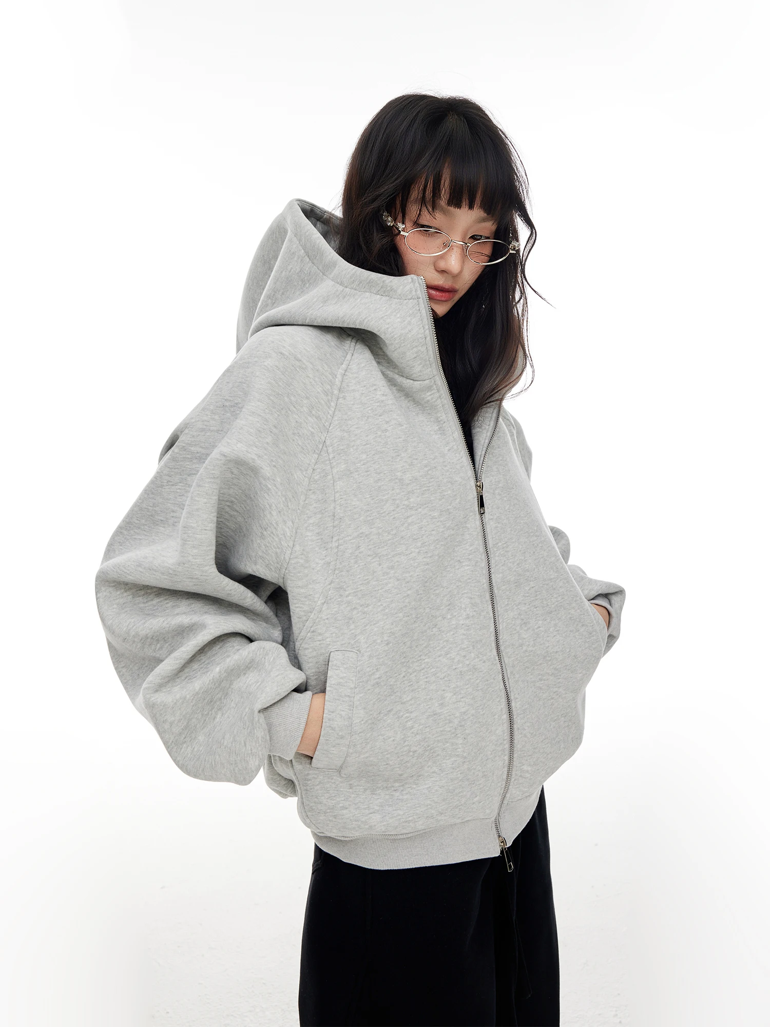 

American Sle Hooded Open Cardigan Sweatirt Women Casual Loose Cleanfit Silhouette Zipper Jaet Spring Season Street Sle