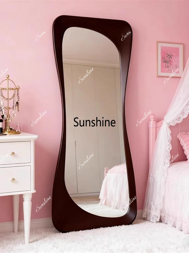 French Retro Walnut Wood Frame Full-Body Mirror Customized Living Room Art Decoration Cloakroom High-Definition Dressing Mirror