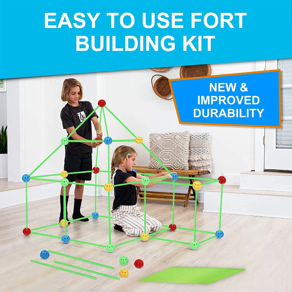 Kit de Construction de Fort, bricolage, bâton de Construction éducatif, balle en plastique, tente pour enfants, jouet de Construction de château