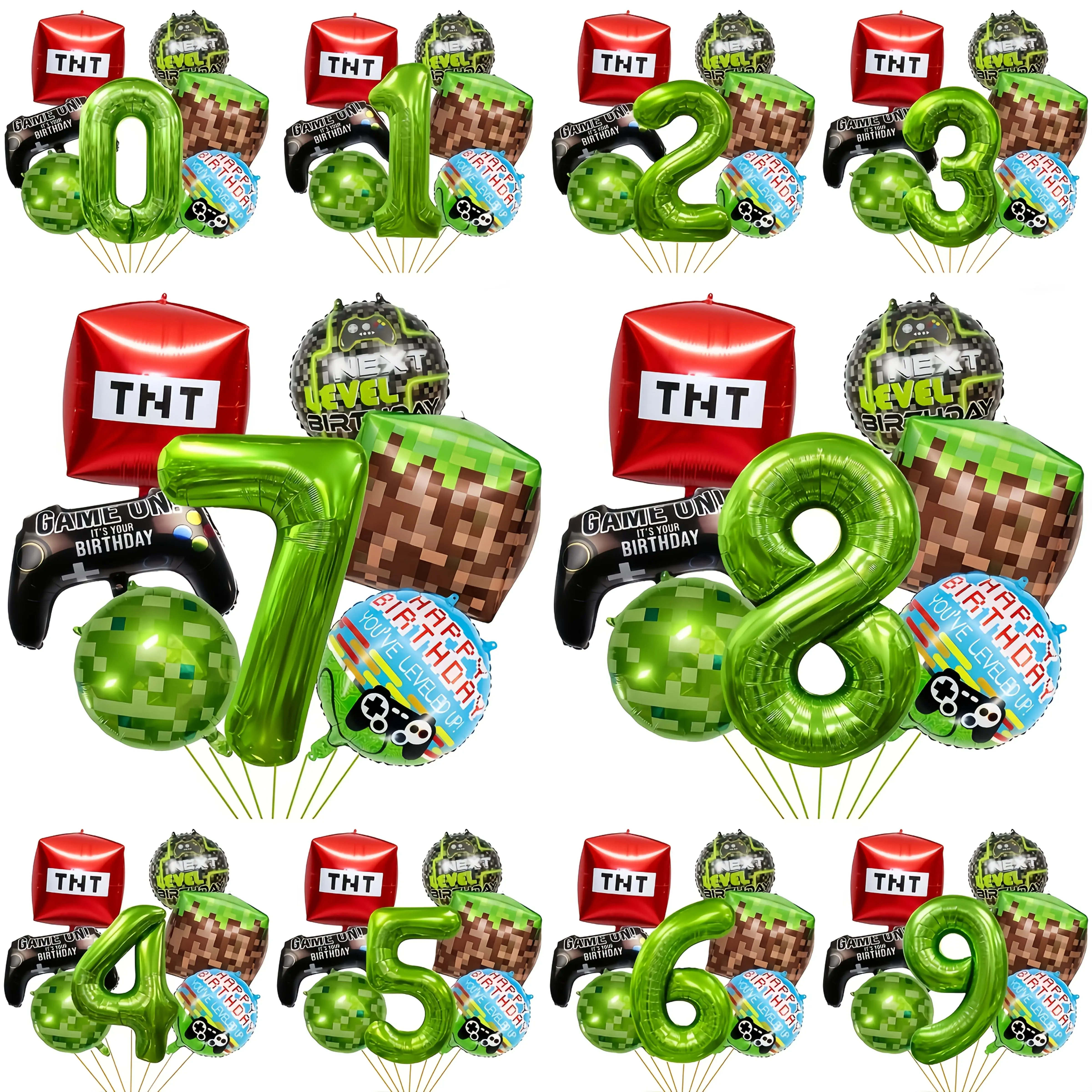 Set de Globos de Cumpleaños para Gamers, Globos de Número 0-9, Bloques de Píxeles, Controlador TNT, Decoración para Fiesta de Videojuegos, Artículos de Cumpleaños