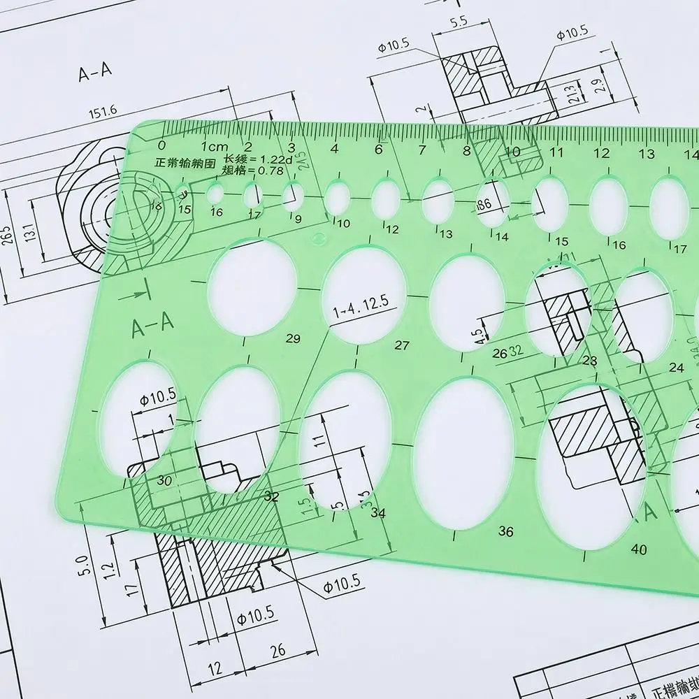 4Pcs Clear Circle Template Geometric Drawing Green Plastic Plastic Oval Stencil High Transparency Reusable