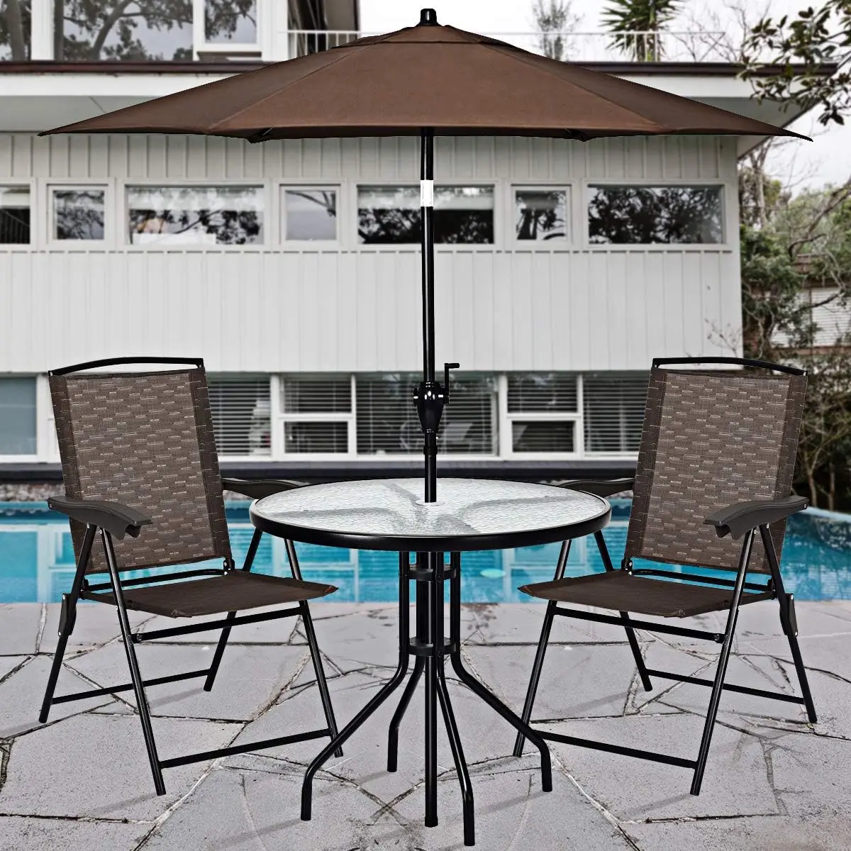 Folding Sling Chairs Sets of 4, Portable Chairs for Patio Garden Pool Outdoor & Indoor w/Armrests & Adjustable Back