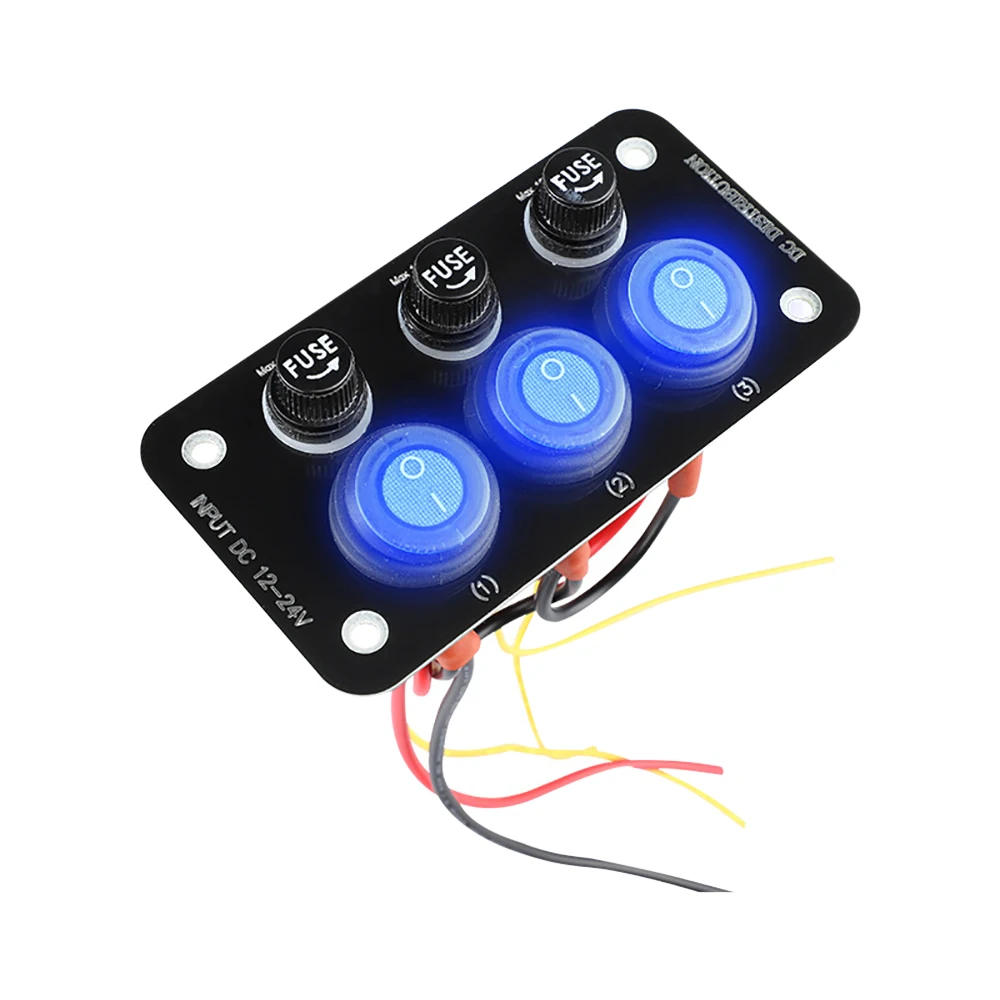 12V 24V Switch Panel Light Toggle 3 Buttons 10A Fuse Blade Automotive Car Accessories for Boat Truck Trailer Camper Caravan RV