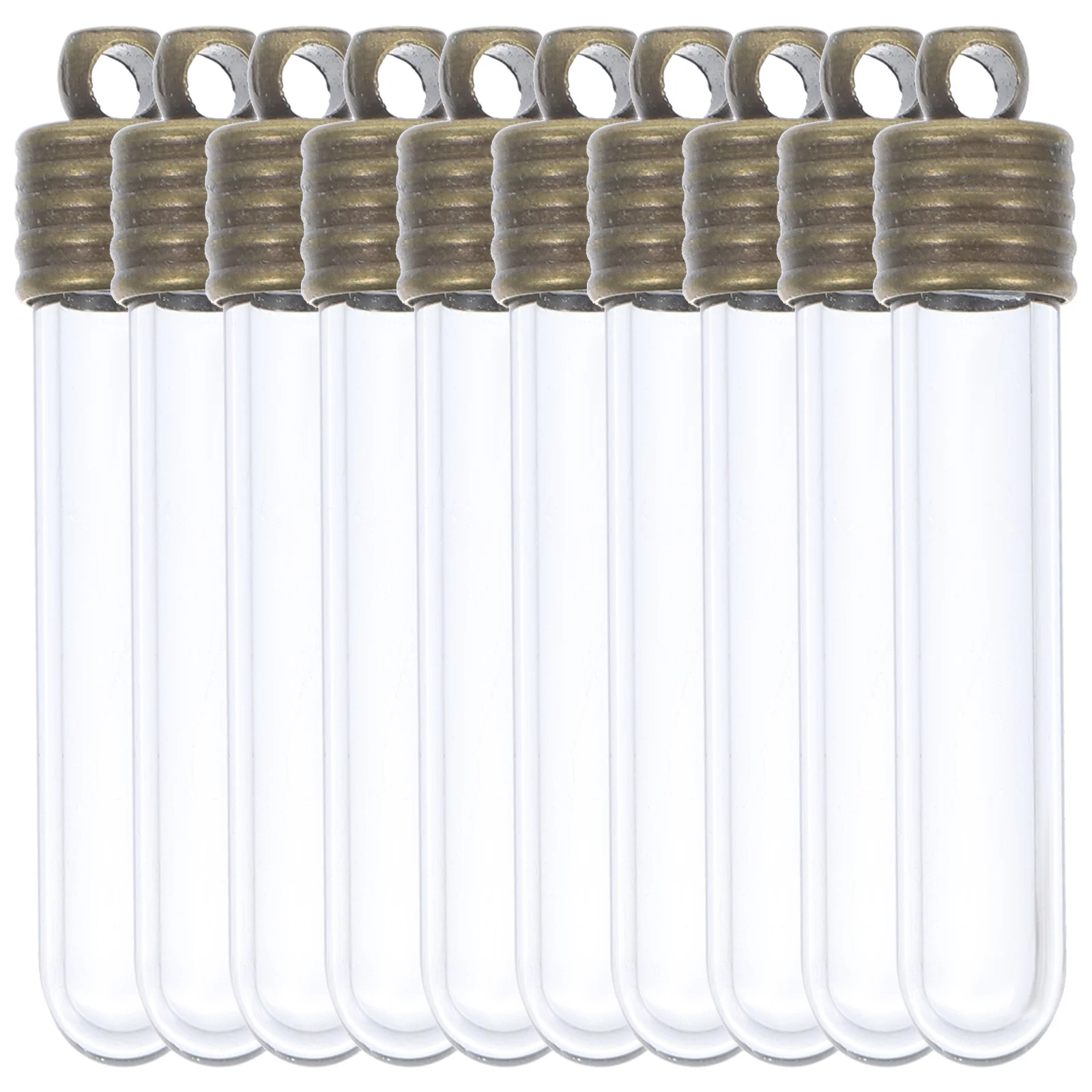 

10Pcs Mini Glass Wish Bottles Tube Shaped Clear Bronze Cap Rubber Plug DIY Perfume Jars Flower Petals Potpourri Decoration Gift