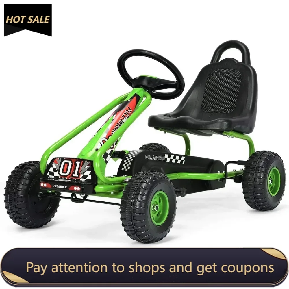 

Kids Pedal Go Kart, 4 Wheel Pedal Powered Ride On Toys, Outdoor Racer Pedal Car with Adjustable Seat (Green) Freight free