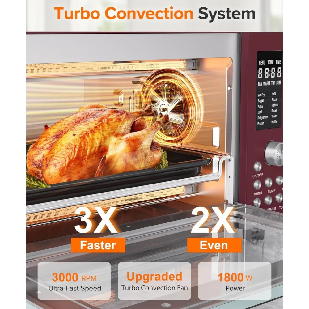 Combo de horno tostador con freidora de aire inteligente, encimera de horno de convección Airfryer, funciones 12 en 1 con tecnología más rápida y uniforme crujiente