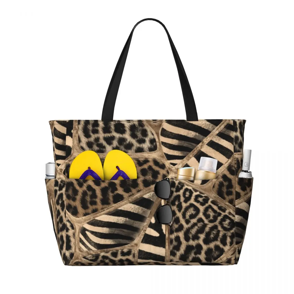 Animal Print - Leopard And Zebra Beach Tote Bag Sport Gym Yoga Duffle Large Tote Bag Women Travel Bag Fitness bag