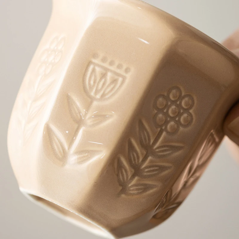 Middle Eastern Arabic Embossed Tulip Ceramic Coffee Cup 100ml / 180ml / 250ml Porcelain Tea Mug for Ramadan Eid Home Decor