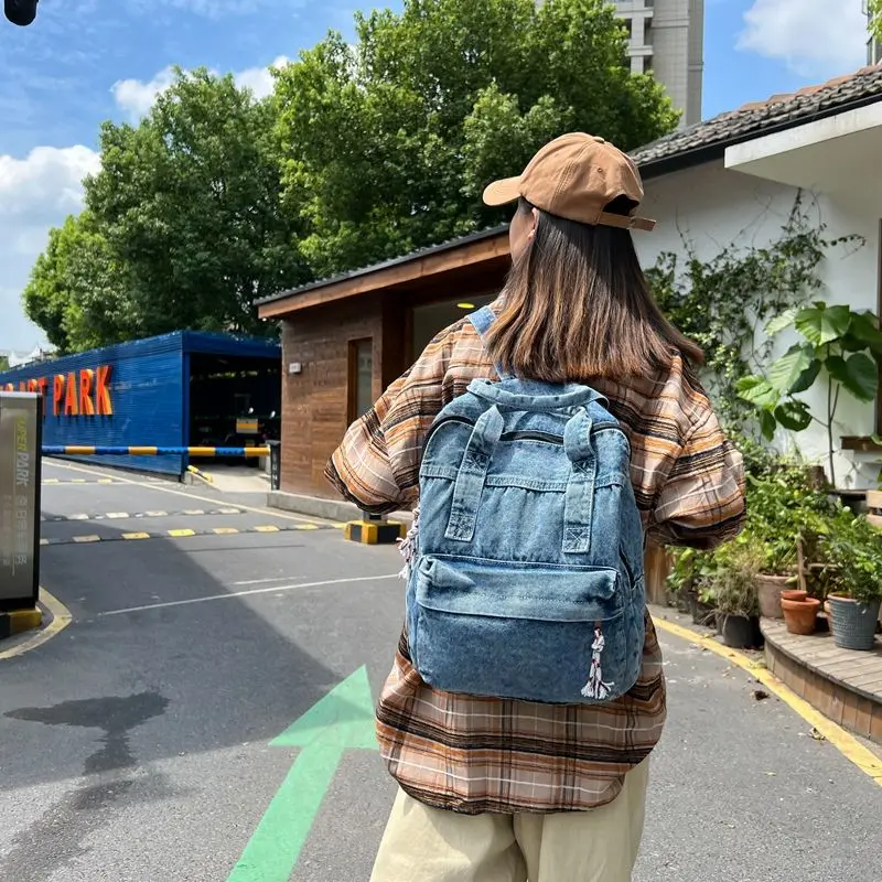 Miyagawa Backpack for Female Students Instagram Causal Large Capacity Denim Canvas Retro Travel School Backpacks Bag