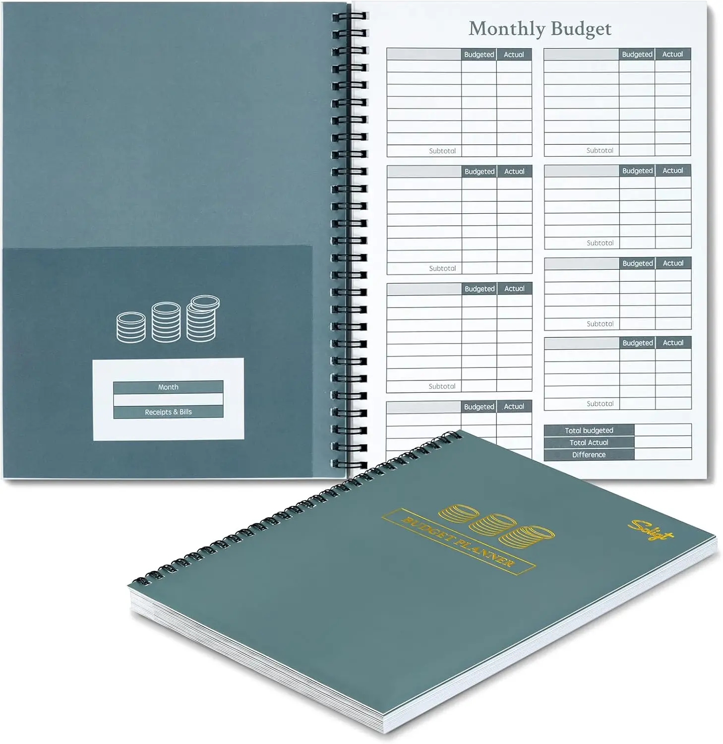 

Undated Budget Planner with 12 Pockets, Spiral Design, Dark Green, 9.25x6.81"