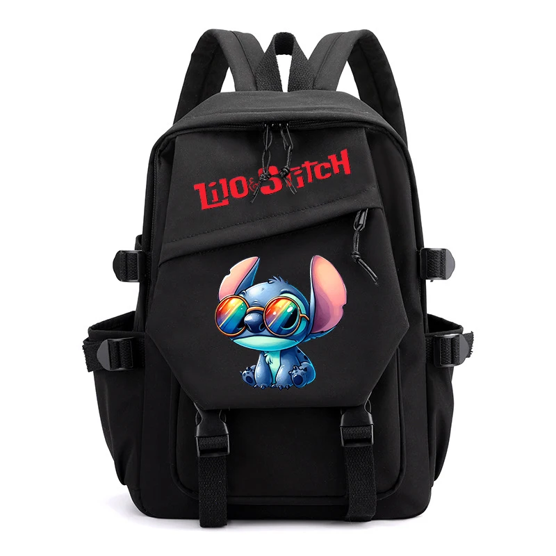 Cute stitch print student schoolbag kids backpack black casual bag for girls