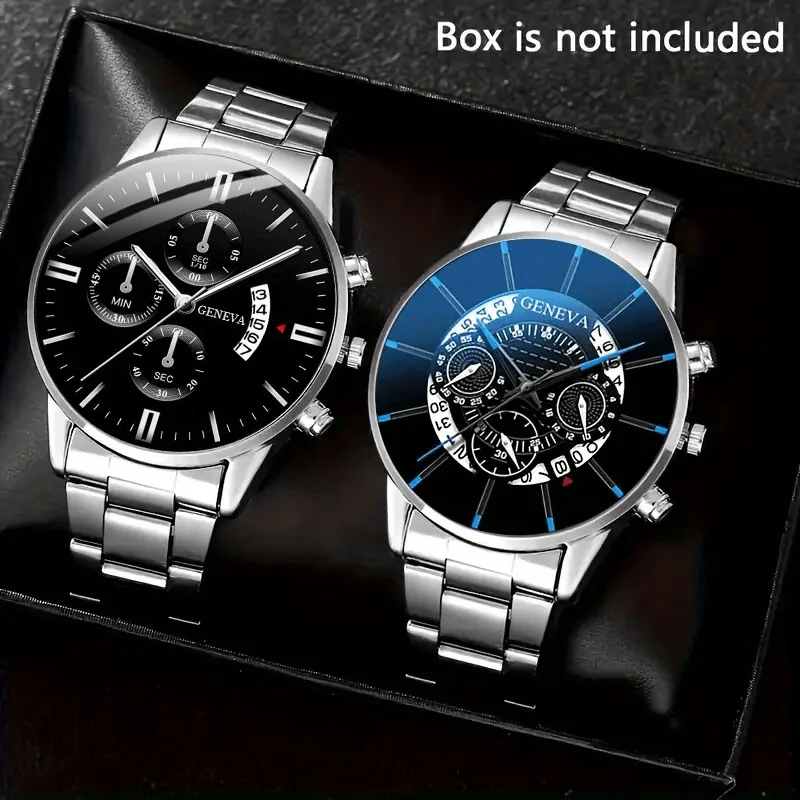 2 Stück/Set modische Herren-Quarzuhr mit legiertem Armband und rundem Zifferblatt im lässigen Stil,