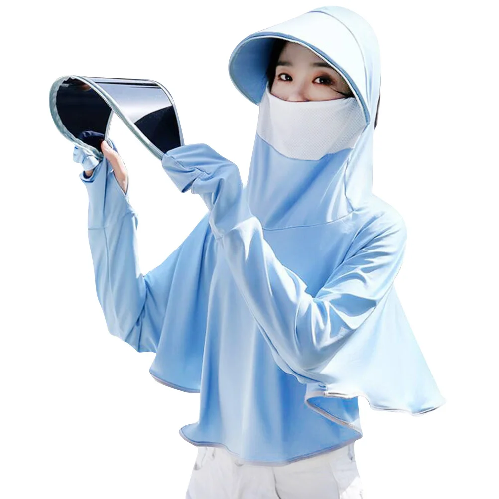 

1Pcs Sun Screen Cloak Hat Face Mask Comfortable Riding Cover Beach Wrap Summer Blue Sun Screen Cloak