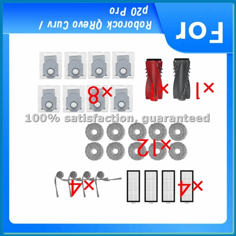 30 Pcs for QRevo Curv / P20 Pro Sweeping Robot Cleaner Parts Replacement Main Side Brush Mop Filter Set-A51M