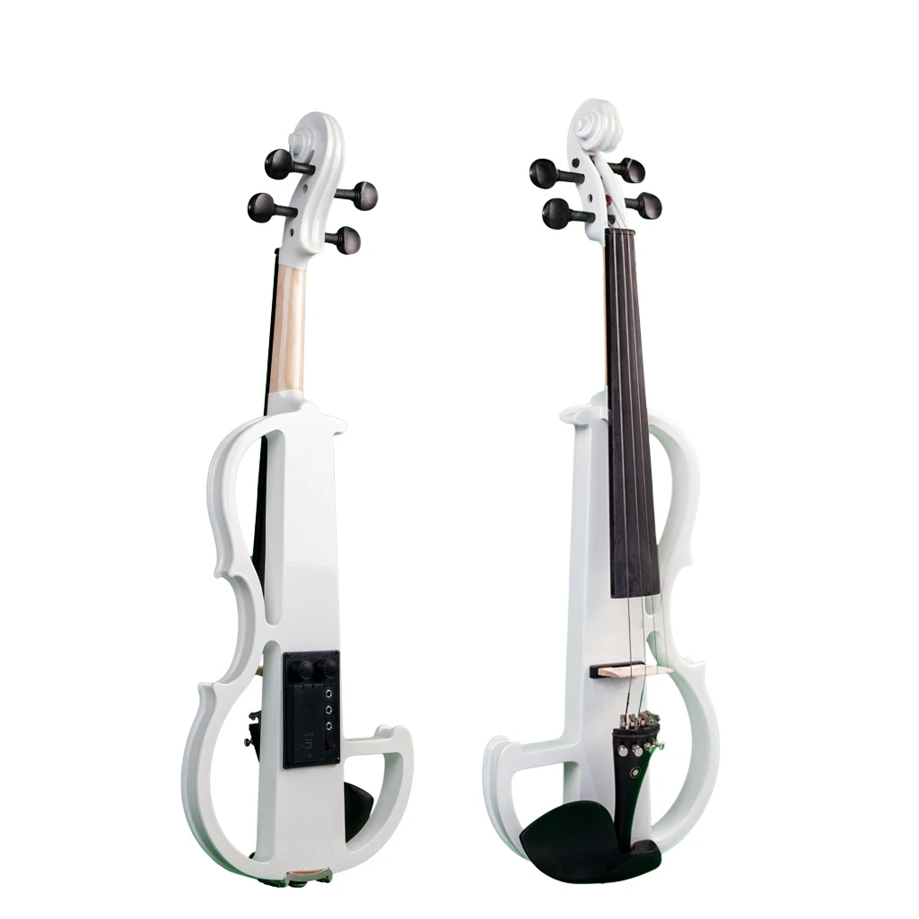 4 String Electric Violin Fiddle Bridge Brazilwood Bow Foam Case Audio Cable White SET