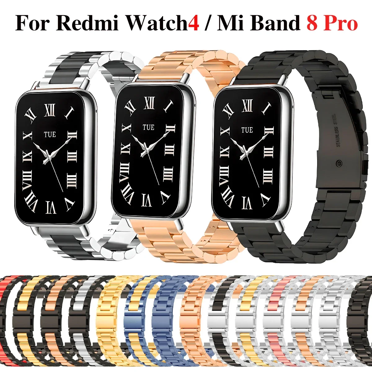 10pcs Stainless Steel Strap For Redmi Watch 4/8 Pro Metal Band Replacement Watchband For Xiaomi Mi Band 4 Sport Bracelet Correa