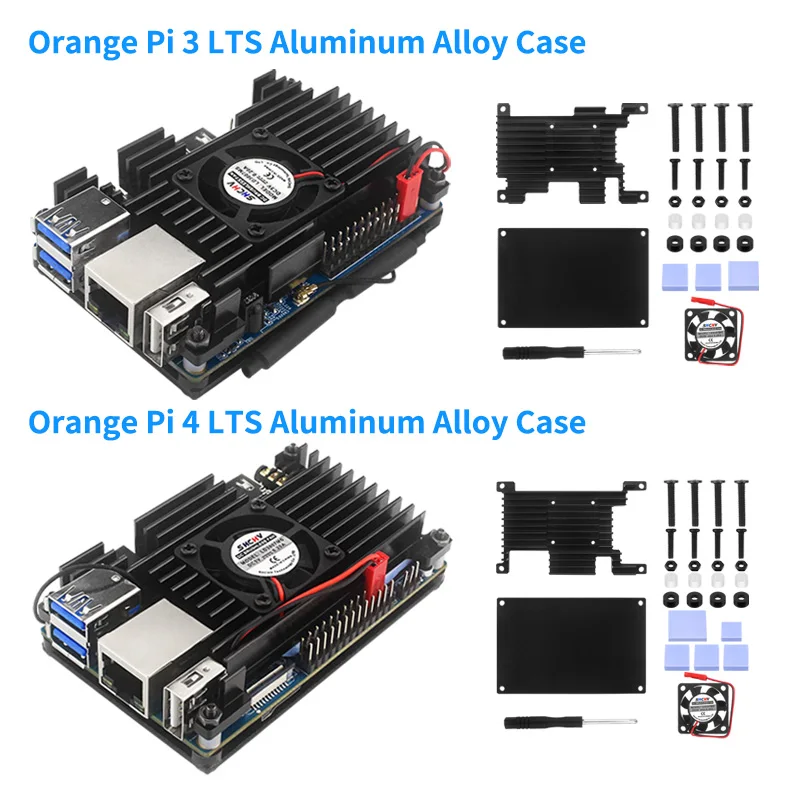 

Orange Pi 3 LTS Aluminum Alloy Case with Fan Active Passive Cooling Enclouse Metal Heat Dissipation Shell for Orange Pi 3 4 LTS