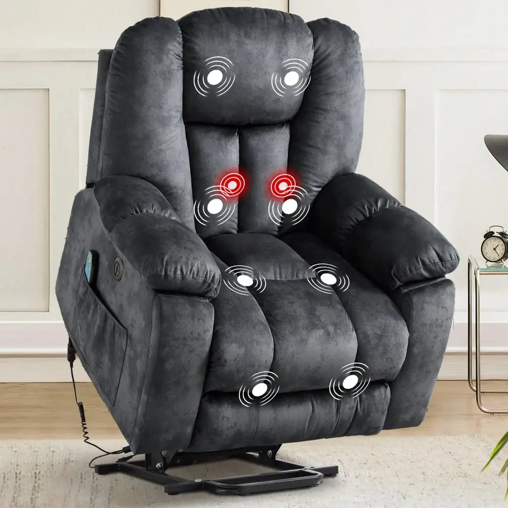 

Large Power Lift Recliner Chair with Massage, Heat, and USB for Elderly, Overstuffed Wide Recliners, Heavy Duty and Safety Moti