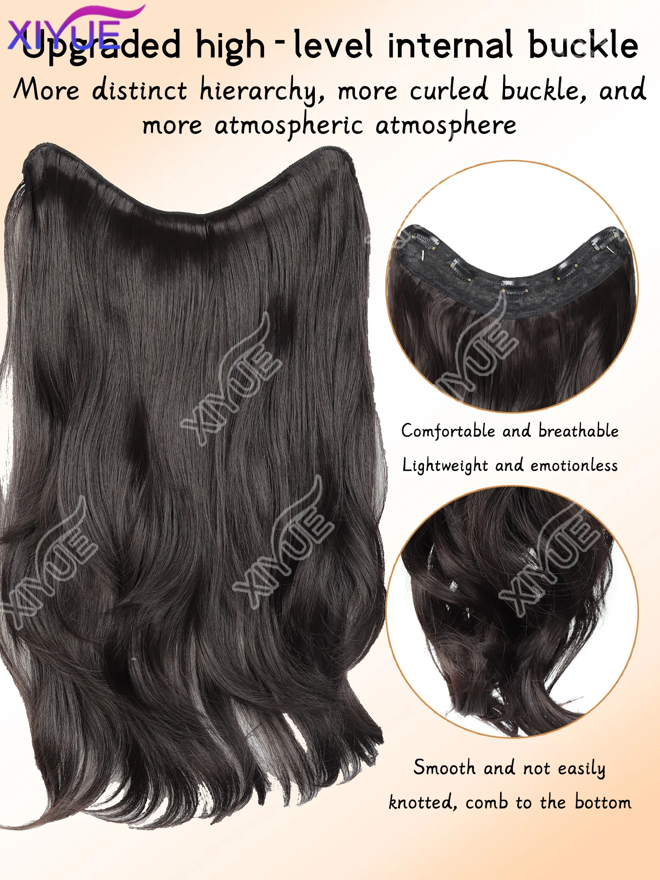 XIYUE Synthetic Long Straight Clip In One Piece Hair Extension 5 Clips False Blonde Hair Brown Black Heat Resistant Fake Hair