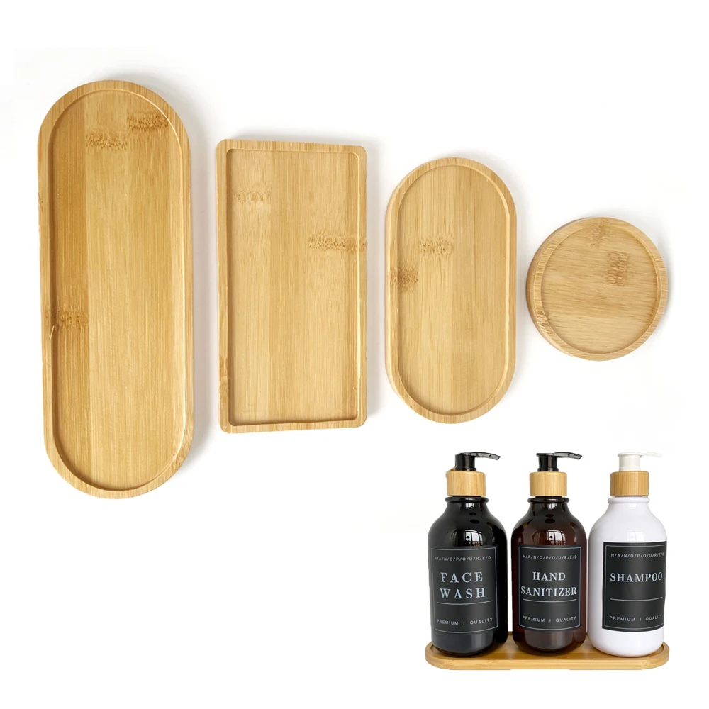 Shower Shampoo Container Storage Trays Body Wash Cosmetics Dispenser Holder Stand Bamboo Wood Tray Bathroom Kitchen Pot Holder