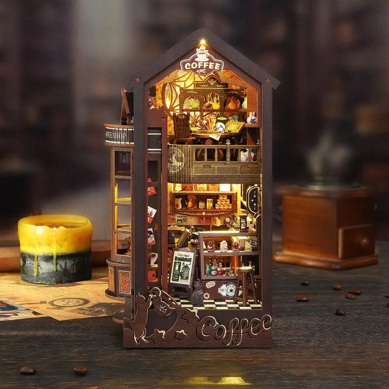 مجموعة OUZEY 3D Wooden Book Nook DIY - مشهد مصغر "Magic Cafe"، مجموعة مقهى إبداعية، هدية ديكور مكتب منزلي للبالغين #3